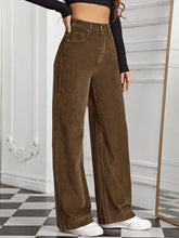 EZwear High Waist Slant Pocket Cord Pants